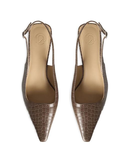 12 STOREEZ Gray Leather Slingback Pumps