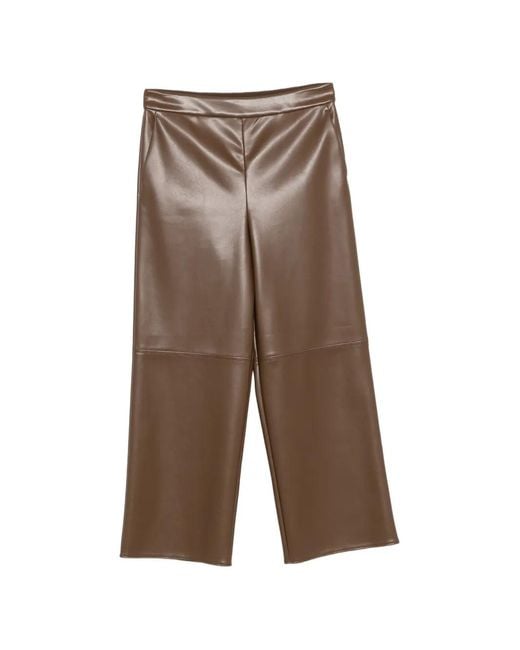 Max Mara Brown Faux-Leather Cropped Trousers