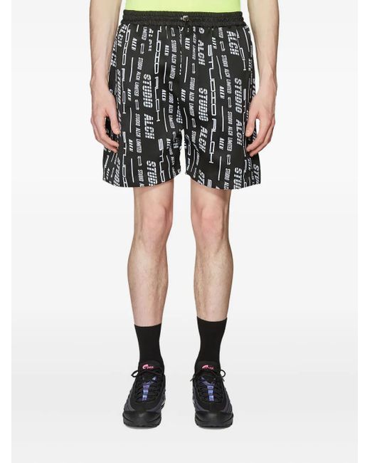 STUDIO ALCH Black Logo-Motif Panelled Track Shorts for men