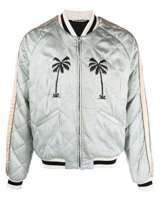 Palm Angels Gray Embroidered-motif Quilted Jacket for men