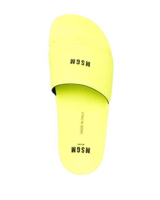 MSGM Yellow Logo-Print Sliders