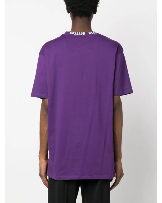Philipp Plein Purple Logo-Print Crew-Neck T-Shirt for men