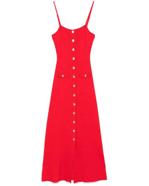 Maje Red Ribbed Midi Dress