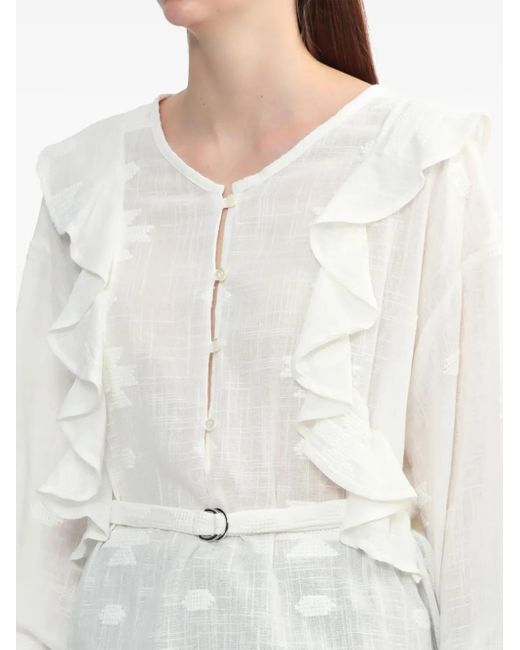 IRO White Ruffle-Detail Cotton Blouse