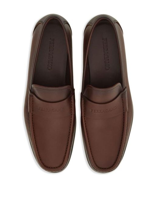Ferragamo Brown Logo-debossed Leather Loafers for men