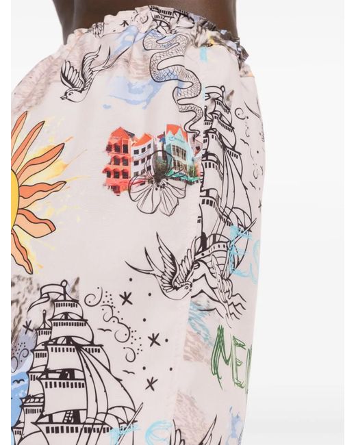 Amir Slama Blue Graphic-Print Silk Shorts for men