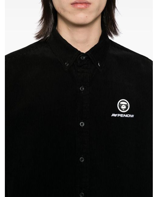 Aape By A Bathing Ape Black Logo-Patch Corduroy Button-Down Shirt for men