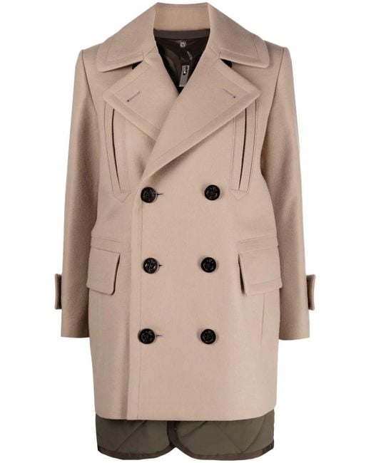 Sacai Natural Melton Layered Wool Coat