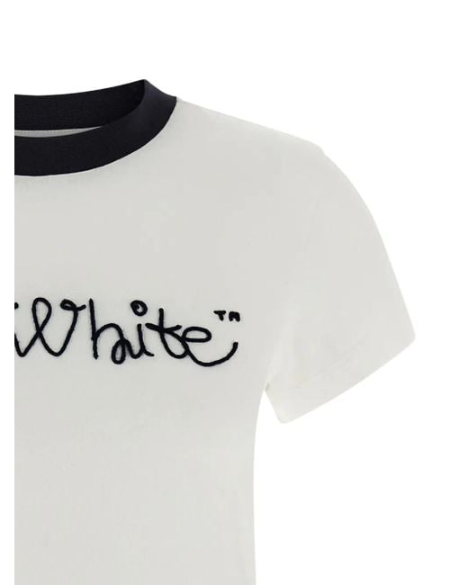 Off-White c/o Virgil Abloh Script Logo-embroidered T-shirt White
