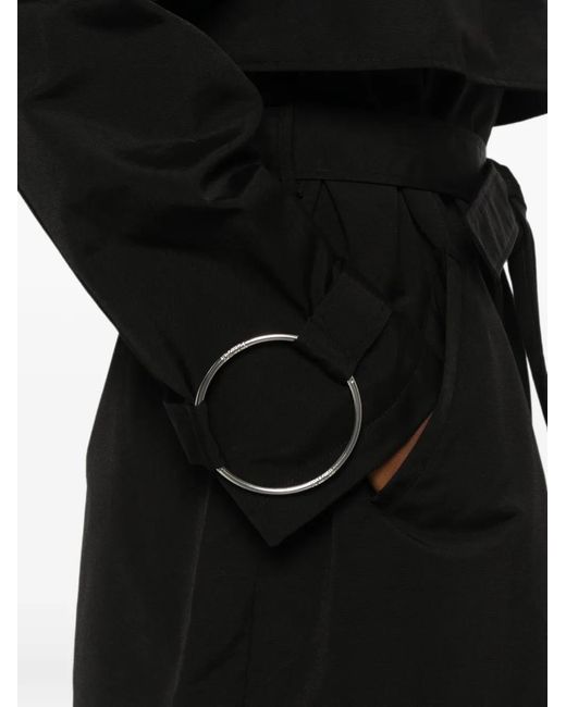 Dondup Black Belted Ring-Detail Trench Coat