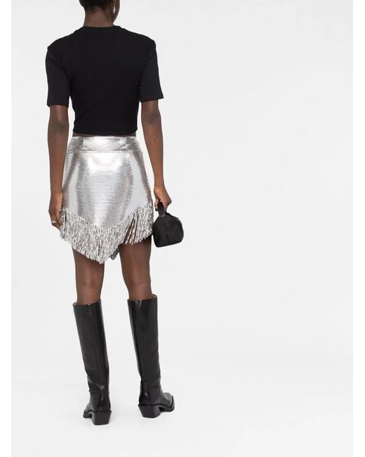 Rabanne Gray Buttoned Fringed Miniskirt