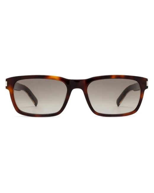 Saint Laurent Brown Rectangle-Frame Tortoiseshell Sunglasses for men