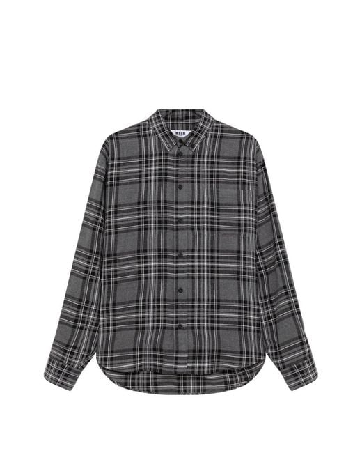 MSGM Gray Check-Print Button-Down Shirt for men