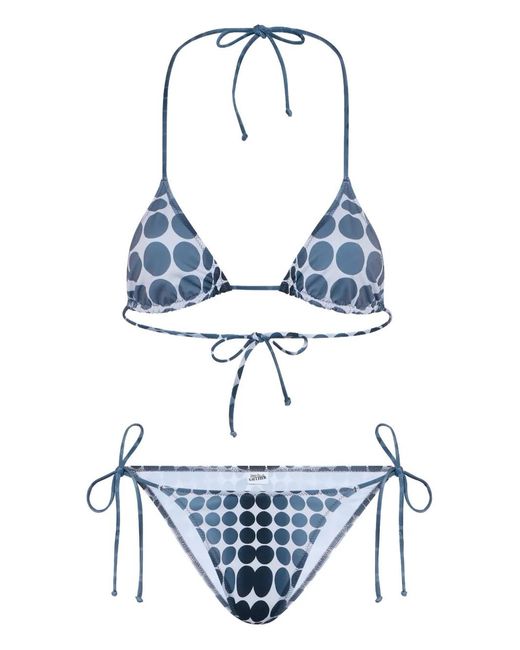Jean Paul Gaultier Blue Dots-Print Tie Bikini Set