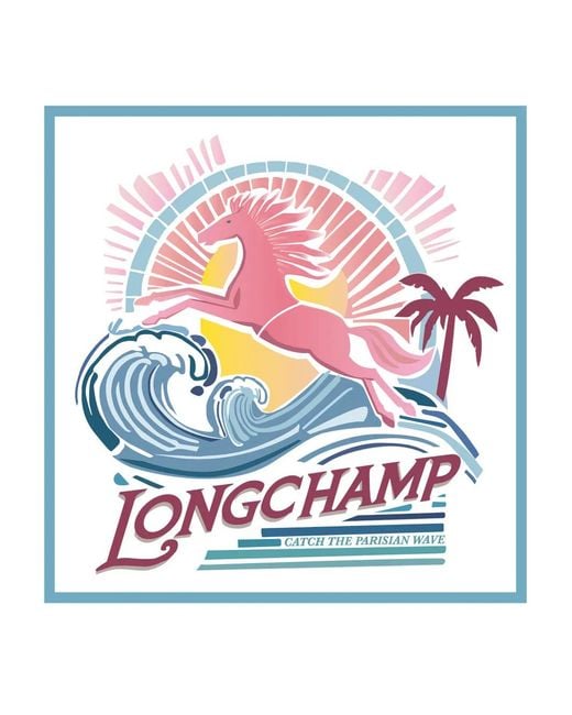 Longchamp White La Vague Du Style Silk Scarf