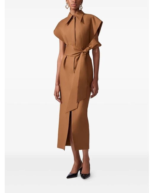 Carolina Herrera Brown Cap-Sleeve Midi Dress