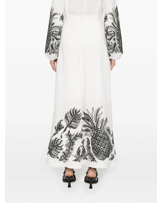 Dorothee Schumacher White Pineapple-Embroidery A-Line Linen Skirt