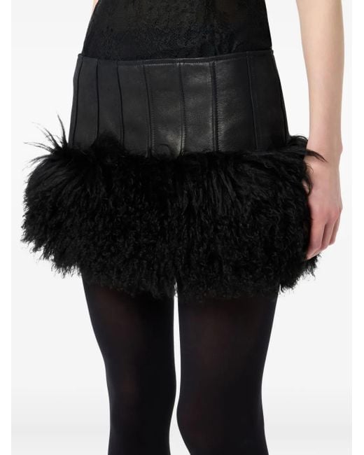 Blumarine Black Faux-Fur Trim Mini Skirt