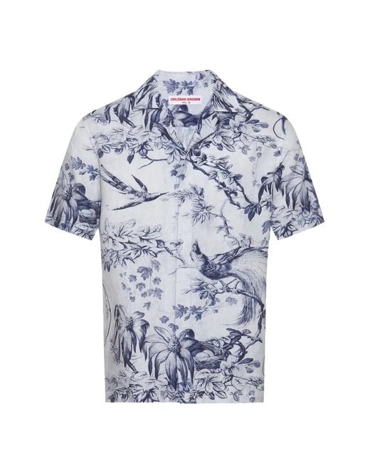 Orlebar Brown Blue Maitan Zephra Bird-Print Linen Shirt for men