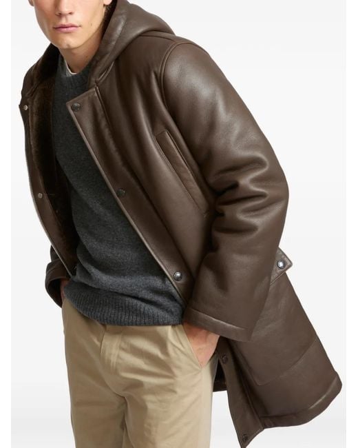 Yves Salomon Brown Veste En Peau Lainée À Capuche for men