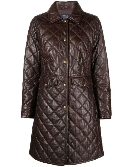 Polo Ralph Lauren Leather Quilted Lambskin Coat in Brown | Lyst