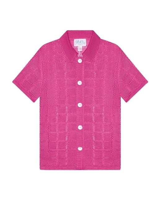 Calle Del Mar Pink Short-Sleeve Grid-Pattern Shirt