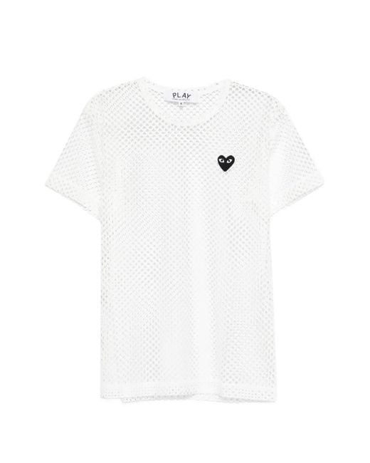 COMME DES GARÇONS PLAY White Mesh Logo-Patch T-Shirt