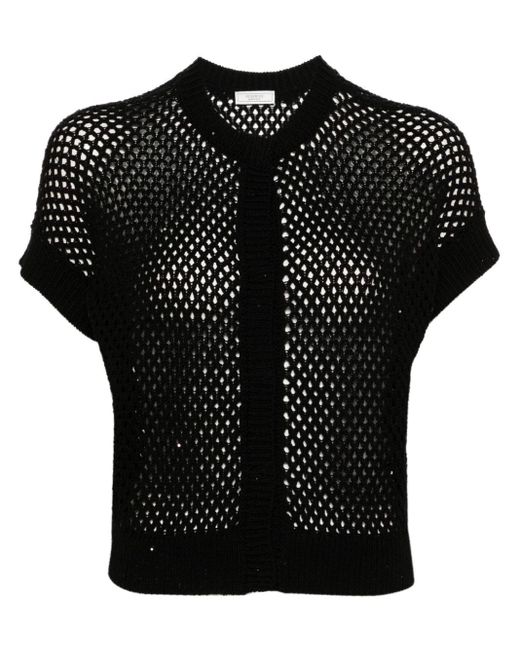 Peserico Black Open-knit Sequin-embellished Cardigan