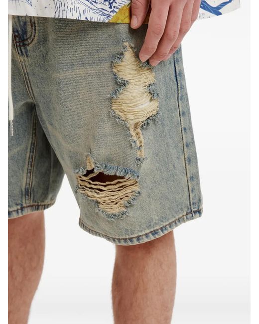 Musium Div. Gray Distressed Drawstring Denim Shorts for men