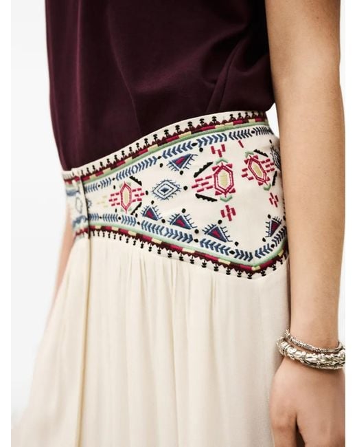 Ba&sh White Tilana Embroidered Buttoned Skirt