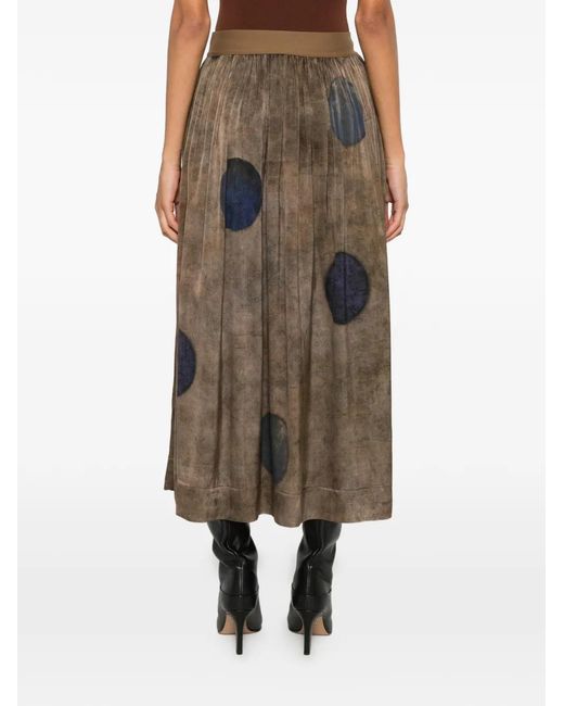 Uma Wang Brown Polka-Dot Pleated Midi Skirt
