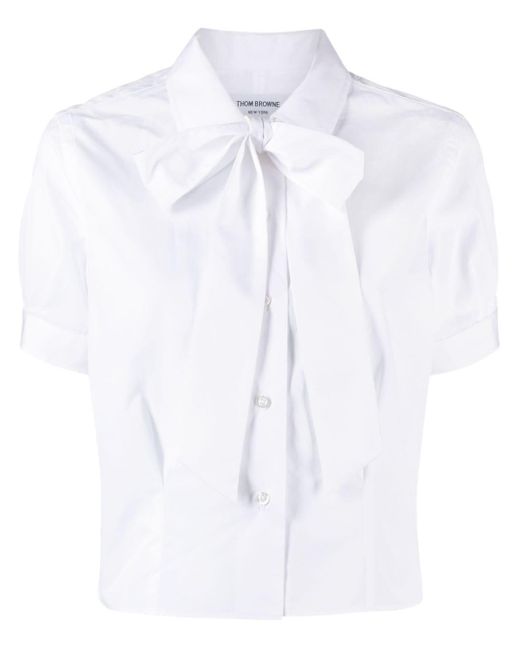 Thom Browne White Popeline-Hemd mit Schleifenverzierung