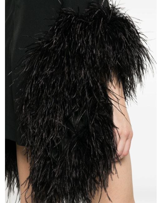 Robe courte à détail de plumes ‎Taller Marmo en coloris Black
