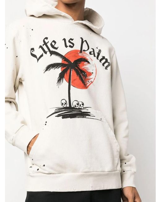 Palm Angels Gray Slogan-print Paint Splatter Hoodie for men