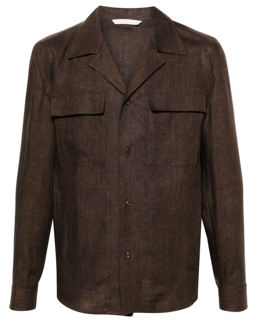 Briglia 1949 Brown Notched-collar Linen Overshirt for men