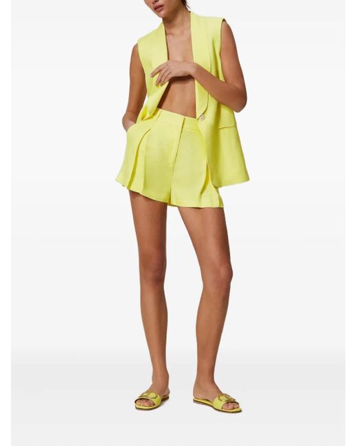 Twinset Yellow Pleated Linen Shorts