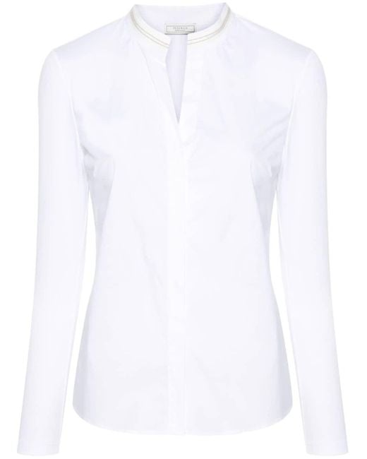 Peserico White Popeline-Hemd mit Perlendetail