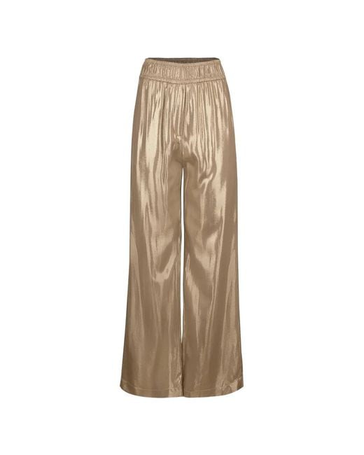 Brunello Cucinelli Natural Satin Wide-Leg Trousers