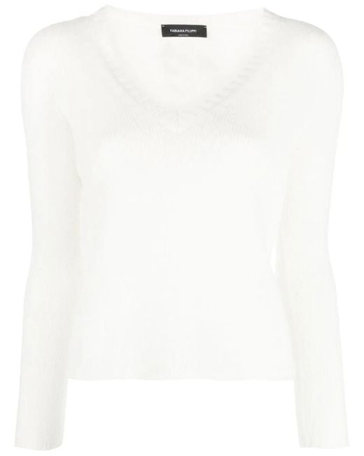 Fabiana Filippi White Cashmere V-Neck Sweater