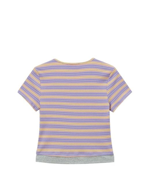 Mini Cream Purple Striped Heart Cotton T-Shirt