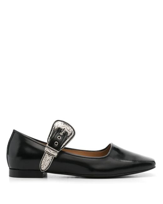 Toga Black Leather Ballet Flats