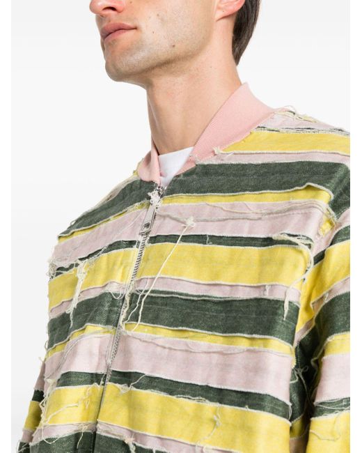 Khrisjoy Yellow Striped Distressed Oversize Denim Jacket for men
