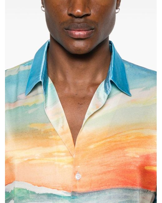 NAHMIAS Blue Abstract-print Silk Shirt for men