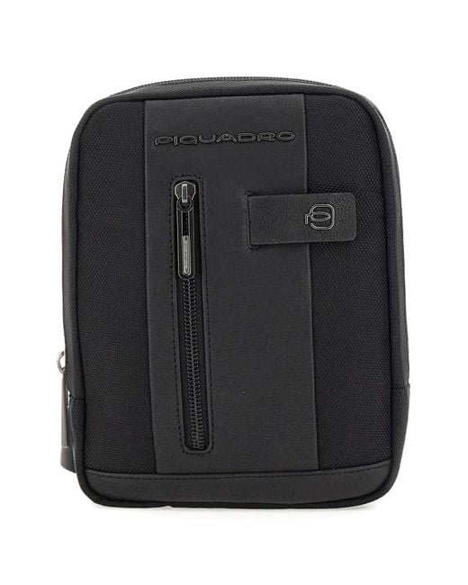 Piquadro Black Zip-Fastening Embossed-Logo Messenger Bag for men