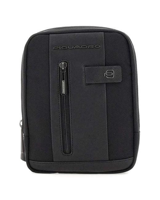 Piquadro Black Zip-Fastening Embossed-Logo Messenger Bag for men