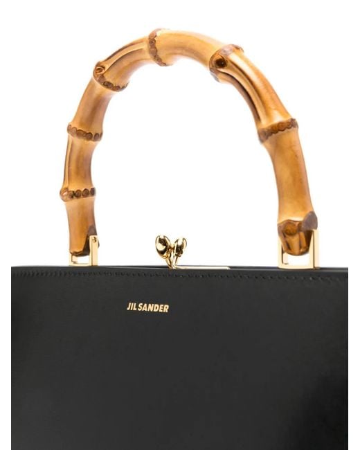 Jil Sander Black Mini Leather Handbag With Bamboo Top Handle