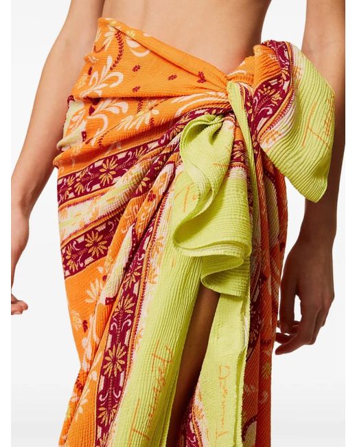 Twinset Orange Embossed Sarong With Print
