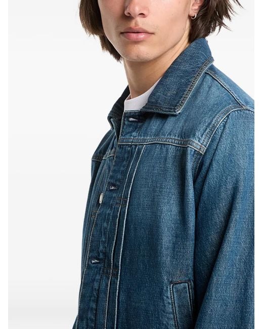 Guess Blue Faded Logo-Patch Denim Jacket for men