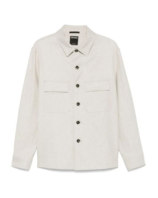 Zegna White Button Down Overshirt for men