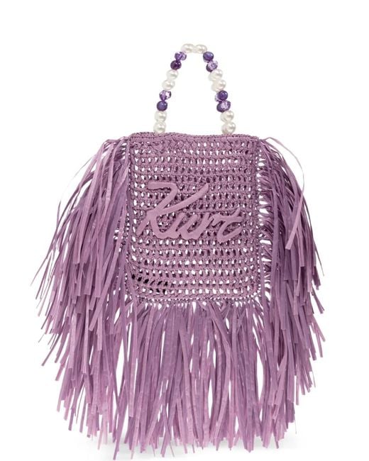Kurt Geiger Purple Mini Fringed Tote Bag